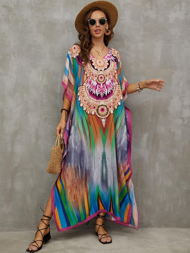 IMAGEKOPE Kaftan Dresses for Women Plus Size Bathing Suit Cover up Caftan Maxi Beach Dresses - Image 3